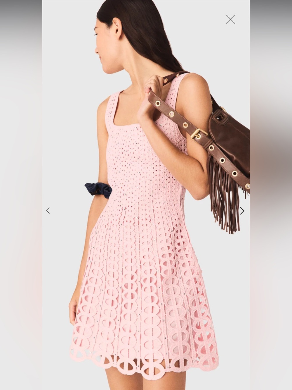 Maje Short Rhinestone Crochet Dress Pink